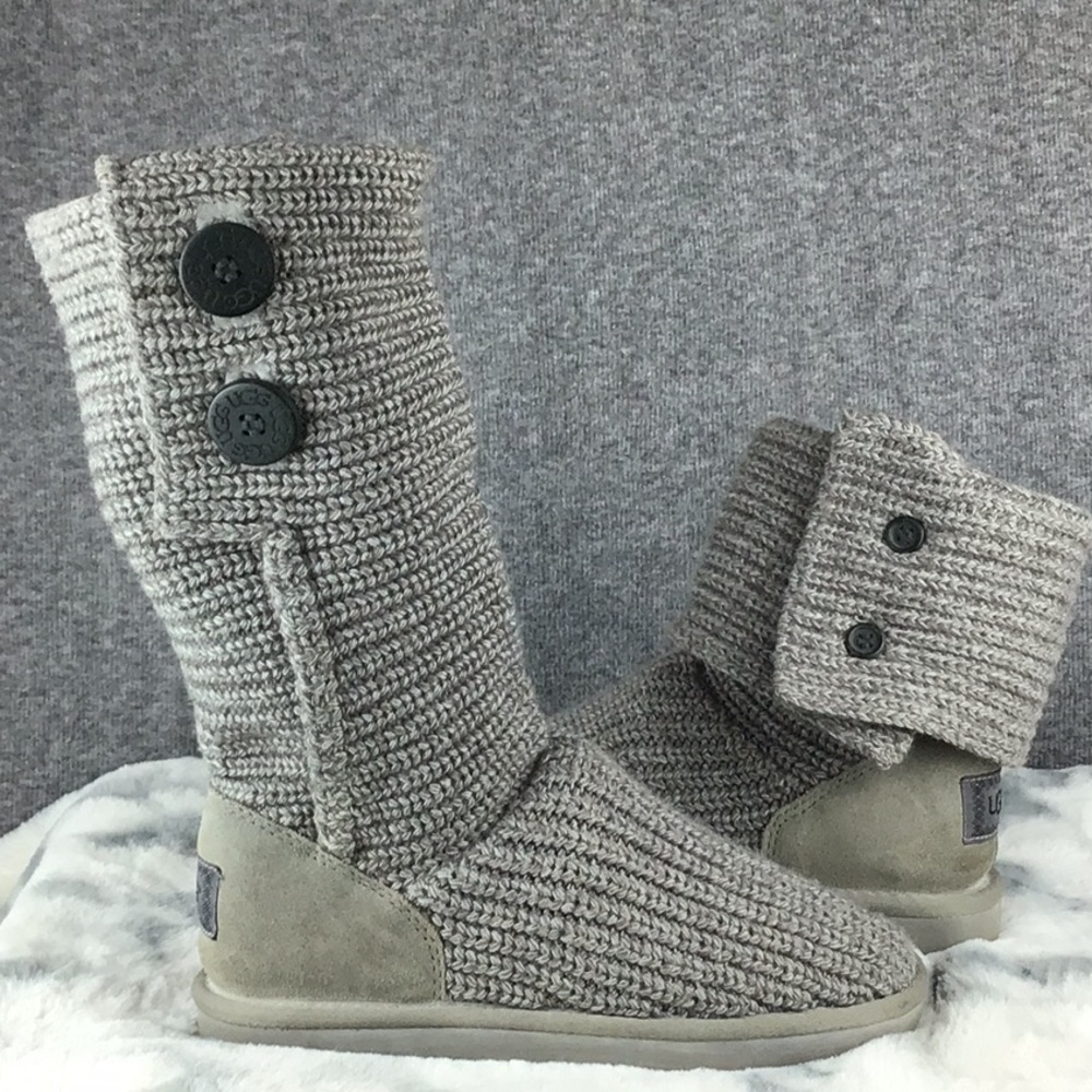 UGG Charcoal Knit Boots with Button Accents Size 5